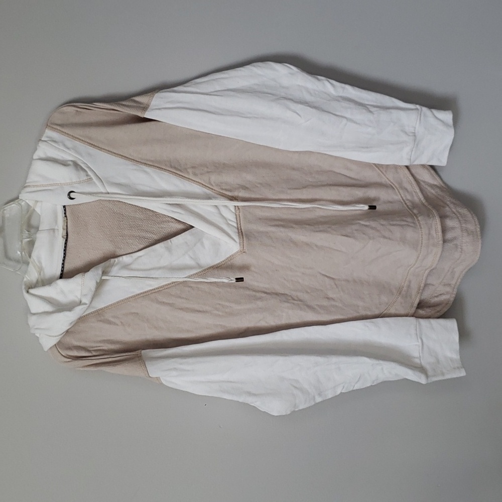 Anthropologie Tan and White Hoodie Sweatshirt